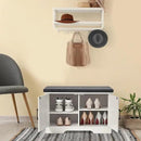 2-Tier Storage Bench, Shoe Bench with Padded Seat Cushion, Entryway Bench with 2 Barn Doors, Adjustable Shelf, 13.8" D x 27.6" W x 17.7" H, for Entryway, Living Room, Bedroom, White by CozyNest Decor