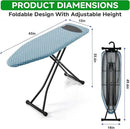 Compact Ironing Board 13 x 43, Iron Board with Heat Resistant Surface, Adjustable Height, Space Saving Table with Hook & Iron Rest for Home & Laundry Room, Diagonal Checkered Blue by CozyNest Decor