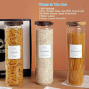 3 Set Glass Pantry Storage Jars with Acacia Airtight Lid - 50oz Thicken Glass Kitchen Canisters with 132 Pantry Labels - Tall Food Storage Containers with Wood Lid for Pasta,Spaghetti,Cereal by CozyNest Decor