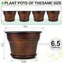 Plant Planters Pots Set of 4 Pack 16 Inch，Large Plastic Flower Pot for Indoor Plants with Drainage Holes & Trays, Resin Decorative Container Sets with Saucer for House Outdoor Garden Plant Copper by CozyNest Decor
