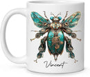 Unique Mechanical Insect Art Ceramic Cup, Personalized Steampunk Beetle Design Coffee Mug 11oz, Custom Name White Mug For Science Fiction Enthusiasts, Customized Insect Ceramic Mug by CozyNest Decor