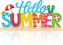COCHIE Metal Hello Summer Sign, Summer Decorations for Home, Office, Shelf, Mantel, Indoor, Beach Slippers Tabletop Centerpiece Decoration, Watermelon Red Decor (Beach) by CozyNest Decor