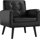 Yaheetech Mid-Century Accent Chairs, PU Leather Modern Upholstered Living Room Chair, Cozy Armchair Button Tufted Back and Wood Legs for Bedroom/Office/Cafe Black by CozyNest Decor