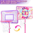 Meland Kids Basketball Hoop, Pink Basketball Hoop for Kids Toddler Basketball Hoop Outdoor & Indoor with Dart Board, Adjustable Height 3.4-6.2FT Birthday Gift Toys for Girls 3 4 5 6 7 8 Years Old by TinyTreasures Baby Boutique