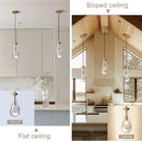 Raindrop Pendant Lights, Pendant Lights Kitchen Island, Brass Base Hanging Light Dining Room Light Fixture, Handblown Clear Kitchen Chandelier, Rope Pendant Lights for Living Room Hallway,E12 Bulb by CozyNest Decor