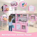 HONEY JOY Pink Kids Kitchen Playset, Wooden Little Chef Pretend Toy Kitchen Set w/Chalkboard, Telephone, Utensils, Oven, Microwave, Sink, Play Kitchen for Toddlers, Gift for Boys Girls, Pink by TinyTreasures Baby Boutique