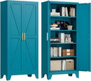 71'' Farmhouse Metal Storage Cabinet with Barn Doors,Steel File Cabinet for Home Office,Kitchen Pantry 4 Adjustable Shelves,Freestanding Cupboard for Kitchen,Home Office (Peacock Blue) by CozyNest Decor