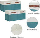 HNZIGE Storage Cubes Bins for Organization Set of 4, Fabric Storage Cube 12 x12, Collapsible Storage Bins Basket Cube with Handles, Canvas for Organizing Shelf Home Nursery(Teal White) by TinyTreasures Baby Boutique