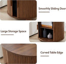 AVZEAR 24" Large Round End Table with Charging Station, Farmhouse Fluted Sofa Side Table with Sliding Tambour Door & Storage, Mid-Century Wood Nightstand for Living Room, Bedroom, Walnut by CozyNest Decor
