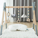 Wooden Foldable Baby Play Gym Frame Activity Hanging Bar With 5 Toys - Natural for Newborn (Grey) by TinyTreasures Baby Boutique