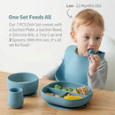 SAMiGO Silicone Baby Feeding Set, Baby Led Weaning Supplies, Suction Bowl Plate Bib Cup Self Feeding Spoons, Solid Food Eating Essentials, First Stage Utensils, 6+ Months by TinyTreasures Baby Boutique