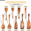 Wooden Cooking Utensils Set, 9 PCS Teak Wood Spoons, Spatula, Slotted Spoon, Handmade Modern Kitchen Utensils by CozyNest Decor