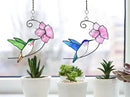 Lolitarcrafts Hummingbird with Flower Stained Glass Suncatcher Bird Stained Glass Window Hangings Hummingbird Gift for Home Decor (Blue with Flower) by GreenHaven Gardens