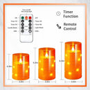 NURADA Flameless Candles with Remote Timers: Built-in Star String Lights 3D Wick Battery Operated Flickering LED Electric Candles for Halloween Thanksgiving Dinner Tables Fall Home Decor Orange 3 Pack by CozyNest Decor
