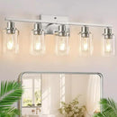 5-Light Bathroom Light Fixtures, Brushed Nickel Bathroom Vanity Light with Clear Glass Shades, Modern Bathroom Wall Lamp for Mirror Living Room Cabinet Bedroom Porch by CozyNest Decor