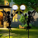 2 Pack Solar Fairy Garden Decor, Metal Fairy Statues with Crackle Glass Globe Solar Garden Lights Outdoor Silhouette Waterproof for Lawn Patio Yard Pathway Gardening Gifts by GreenHaven Gardens