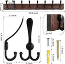 32.2'' Large Coat Rack Wall Mount Coat Hooks Coat Hanger with 8 Metal Black Triple- Hooks Brown Pine Real Wood Plank Hat Rack for Wall Hooks for Hanging Coat Hat Jacket by CozyNest Decor
