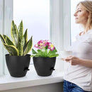 Plant Pots 12/10/9 Inch Self Watering Pots, Set of 3 Plastic Planters with Drainage Holes and Saucers,Plastic Flower Pots,Nursery Planting Pot for Indoor Out Door Plants(Pure Black) by GreenHaven Gardens