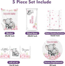 Personalized Baby Crib Bedding Set for Baby Girls, Pink Flower Elephant Design Custom Name Baby Crib Sets 5-Pcs, Toddler Double Layer Blanket Fitted Sheets Changing Pad Cover Rug Wall Art Set by TinyTreasures Baby Boutique