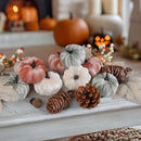 Artmag 25 PCS Pumpkin Decor Set, Artificial Fabric Pumpkins Decor with Acorns, Pinecones, Berries, Maple Leaves for Fall Halloween Thanksgiving Decorations Home Table by CozyNest Decor