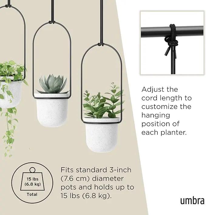 Umbra Triflora Hanging Planter for Window, Indoor Herb Garden, Set of 3, White/Black, photo 8 of 12