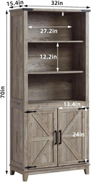 70in Tall Bookshelf 5 Tier Bookcase with Barn Doors and Adjustable Shelves, Grey Farmhouse Book Shelf with Storage Cabinet, Wood Freestanding Display Bookshelves for Bedroom, Kitchen (2PCS) by CozyNest Decor