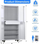 Garage Storage Cabinet with Locking Doors and 2 Adjustable Shelves, 71" H Metal Rolling Tool Storage Cabinet with Wheels, Drawer, Pegboard and 16 Hooks for Garage, Warehouse, White and Gray by GreenHaven Gardens