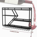 Wall Mounted Wine Rack with Glass Holder, 3-Tier Metal Storage Shelf, Black Diamond Design, Wine Bottle Display with Stemware Storage (Black, 31.49in/Left) by CozyNest Decor