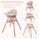 BABY JOY Baby High Chair, 6 in 1 Convertible Wooden High Chair for Babies & Toddlers with Adjustable Legs, Double Removable Tray, Safety Harness & Waterproof PU Cushion (Pink) by TinyTreasures Baby Boutique