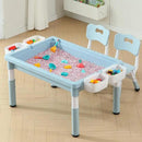 Multi Functional Kids Table and 2 Chairs Set, Graffiti & Building Blocks Double-Sided Tabletop, Toddler Play Table with Drawers, Large Storage Space, Gift for Boys/Girls, Blue by CozyNest Decor