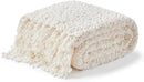 Amélie Home Knit Throw Blanket with Tassels for Couch, Luxury Boho Throw Blanket for Summer Ivory, 50"x60" by CozyNest Decor