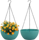 8 inch Small Hanging Planters Plant Pots for Indoor Outdoor Plants, 2 Pack Hanging Flower Pots with Drainage Holes and Chain for Garden, Plastic Hanging Baskets for House Plants, Blue Green by CozyNest Decor
