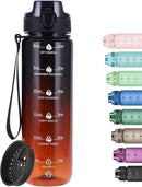 32oz Motivational Water Bottles with Time Marker & Fruit Strainer, Transparent Gradient Color Water Bottle with Times to Drink, Leakproof & BPA Free, Reusable Bottle with Strap (No Straw) by CozyNest Decor