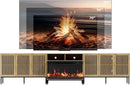 3-Sided Glass Farmhouse Fireplace TV Stand for TVs Up to 110 Inch, Oak Entertainment Center with 36" Electric Fireplace, TV Console with Storage Cabinets for Living Room by CozyNest Decor
