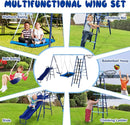 600lbs 6-in-1 Kids Swing Set, Backyard Playset with Belt & Platform Swings, Slide, Climbing Net, Basketball Hoop, Heavy-Duty A-Frame Metal Stand & 6 Anti-Tilt Stakes, Outdoor Gym for Ages 4-12 by TinyTreasures Baby Boutique