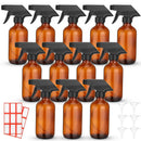 Norme 12 Pcs 8 oz Glass Spray Bottles with Funnels and Labels Refillable Cosmetic Empty Spray Bottles with Sprayer Containers for Essential Oil Cleaning Solutions(Amber,Classic) by GreenHaven Gardens
