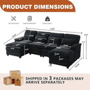 113" Oversized Cloud Couch, U Shape Sectional 4 Seat Sofa with Double Chaises, 2 Layer Cusions, Deep Seat Comfy Sofa, Upholstery Chenille Fabric for Living Room, Black by CozyNest Decor
