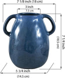 Blue Ceramic Vase with 2 Handles - Modern Farmhouse Rustic Terracotta Decorative Clay Boho Vase for Pampas Grass and Home Decor