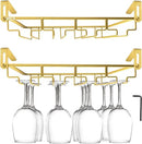 AUHOKY Adjustable Wine Glass Holder Under Shelf, Nail Free Metal Stemware Holder Storage Hanger, Hanging Wine Glasses Rack Organizer Under Cabinet Mount for Bar Kitchen (4 Rows, Gold) by CozyNest Decor