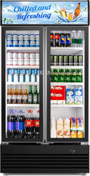 Commercial Beverage Refrigerator, 40 Inch 35 Cu.Ft. Commercial Drink Fridge, Display Refrigerator with Double Glass Door, Commercial Display Fridge with 8 Adjustable Shelves, for Shop,Restaurant,Bar by CozyNest Decor