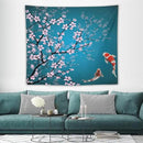 Japanese Koi Fish Tapestry, Cherry Blossoms Asian Oriental Green Teal Flower Branch Koi Fish Carp Tapestries Wall Hanging for Bedroom Living Room Office Decor 60"x50" by CozyNest Decor