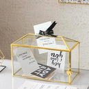 Glass Wedding Card Box with Slot, 12.6 inch Large Clear Card Box Gold Brass Gift Card Storage Box with Lock for Wedding Receptions, Baby Shower, Birthday Party, Bridal Shower