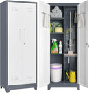Locking Cabinet,Metal Storage Cabinet with Doors and Shelves,Broom Closet Storage Cabinets for Bedroom,Home Office,Grey-White by CozyNest Decor