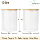 Glass Jars with Bamboo Lids, Glass Food Jars and Canisters Sets, Flour Jar, Large Food Canister with airtight lids, Flour Storage Container, Pantry Jars, 100oz by CozyNest Decor