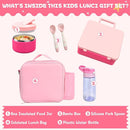 Kids Bento Lunch Box with 8oz Soup Thermo, Water Bottle, Leakproof Lunch Food Containers with 4 Compartment, Kids Insulated Hot Food Jar with Lunch Bag for School(Pink) by TinyTreasures Baby Boutique