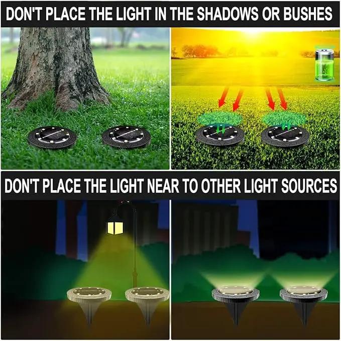 Solar Powered Ground lights 12 Pack,Waterproof LED Solar Lights Outdoor Solar Disk Lights Decorative,Solar Garden Lights for Landscape Pathway Patio Yard Walkway Path Lawn Driveway Lighting Warm White, photo 7 of 8