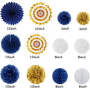 Navy-Blue Gold-White Party-Decoration Graduation Banner - 14pcs Kits Cap Garland Streamers, Royal Paper Tissue Pom Poms Flowers Fans Honeycomb,Class Of 2025 College High School Grad Decor Hugfond by CozyNest Decor