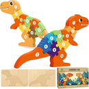 Wooden Dinosaur Puzzles Set for Kids/Toddlers Ages 1-8, T-Rex & Allosaurus with Colorful Box, Educational Dino Toys Little Boys/Girls 2 3 4 5 6 Year Old, Numbers/Chunky, Large 11"x7" Size by TinyTreasures Baby Boutique