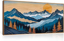 Blue Woodcut Mountain Framed Canvas Wall Art Set, Boho Abstract Ridge Wall Decor, Pine Tree Landscape Wall Painting, Sunrise Forest Art Print for Living Room, Bedroom, Office - 20"X40" by CozyNest Decor