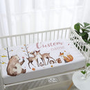 Personalized Baby Crib Bedding Set for Baby Girls, Fox Sika Deer Pattern Custom Name Baby Crib Sets 5-Pcs, Toddler Double Layer Blanket Fitted Sheets Changing Pad Cover Rug Wall Art Set by TinyTreasures Baby Boutique